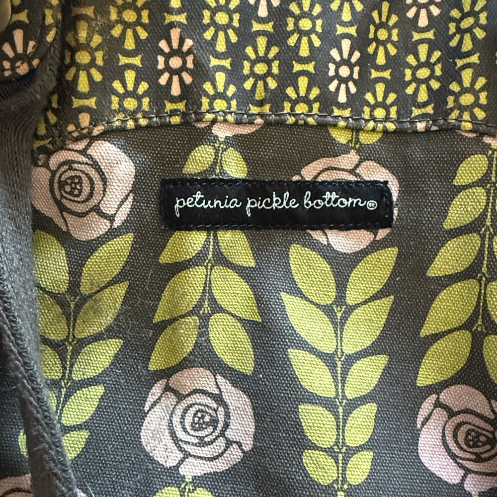 Petunia Pickle Bottom Canvas Weekender diaper bag w/ Olive Leaf and Blush Roses